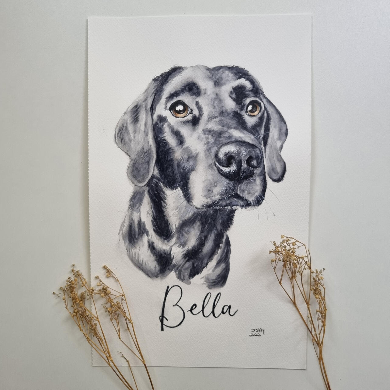 Aquarela personalizada de cachorro pintada à mão Aquarela personalizada de cachorro labrador preto pintada à mão